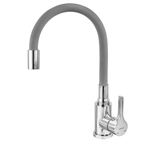 Смеситель для кухни Zerix Rex-011 Chrome Refl.Grey из нерж. стали (Цвет хром+силик.излив серый) (ZX6128)