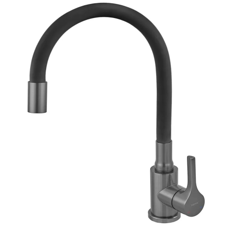 Смеситель для кухни Zerix Rex-011 Graphite Refl.Black из нерж.стали (Цвет графит+силик.излив черный) (ZX6131)