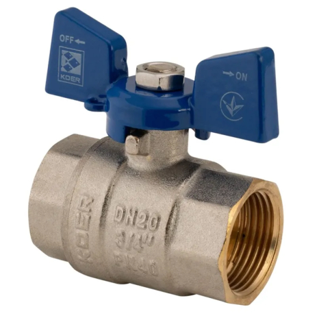 Кран кульовий KOER 3/4" ГГБ (KR.217.B) для води, нікельований, синій (KR2720)