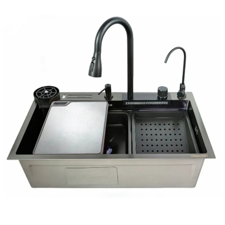 Мийка багатофункціональна Zerix ZH7546-SET-06 Micro Decor Graphite з вбудованим змішувачем із неірж.сталі (ZM5587)