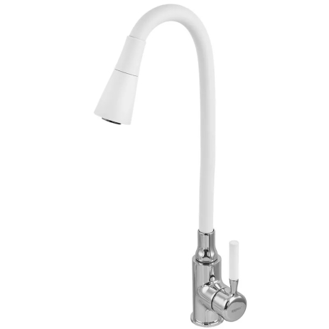 Смеситель для кухни Zerix Atrium-011 Ref White с гибким силиконовым изливом и подводкой, цвет хром+белый (ZX4719)