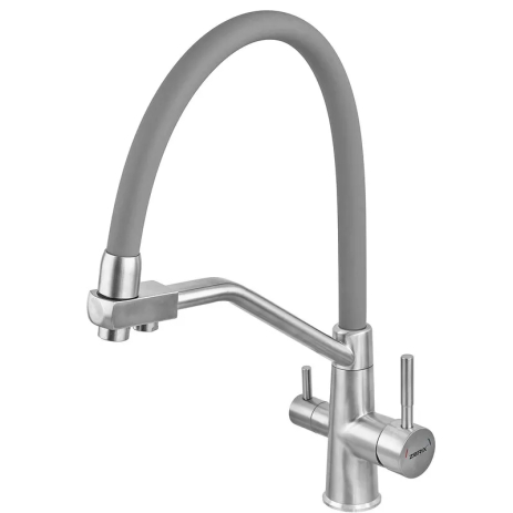 Смеситель кухонный Zerix FUL-021 Gray с силиконовым изливом SUS304, выход под фильтр (ZX5998)