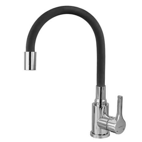 Смеситель для кухни Zerix Rex-011 Chrome Refl.Black из нерж. стали (Цвет хром+силик.излив черный) (ZX6127)