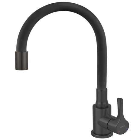 Смеситель для кухни Zerix Rex-011 Black Refl.Black из нерж.стали (Цвет черный+силик.излив черный) (ZX6132)