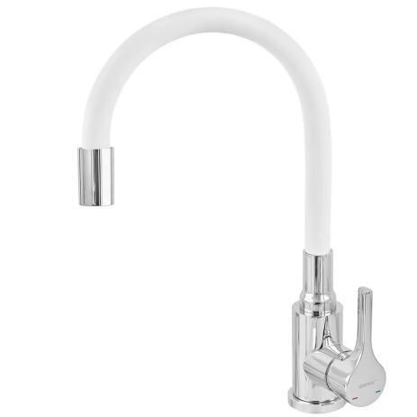 Смеситель для кухни Zerix Rex-011 Chrome Refl.White из нерж. стали (Цвет хром+силик.излив белый) (ZX6129)