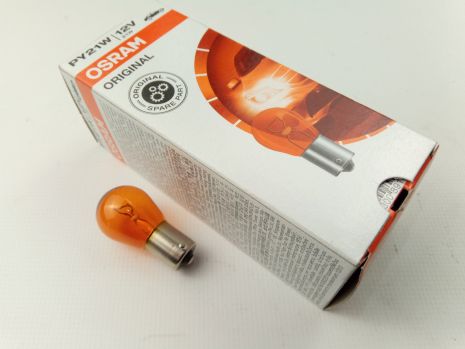 Лампа з цоколем OSRAM 12V PY21W (7507) (10 шт. в уп.) оранж. зі зміщеним вусиком