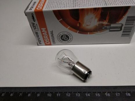 Лампа з цоколем OSRAM 12V P21/4W (7225) (10 шт. в уп.) зі зміщеним вусиком