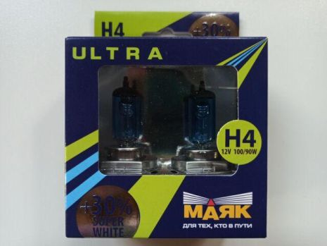 Лампа МАЯК H4 12V 100/90-43 Ultra Super White +30% (82450SW_30) пара