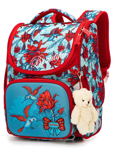 Ранец школьный Sky Name одно отделение, красно-голубой - Одноотделочный школьный ранец Sky Name