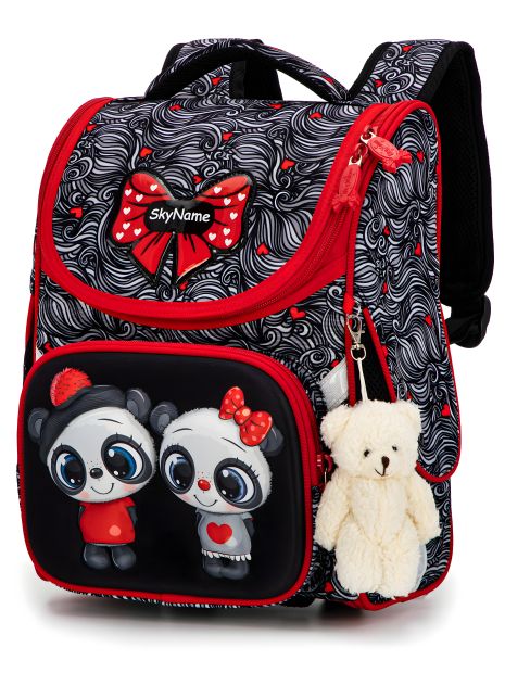 Шкільний ранець для дівчинки Sky Name з одним відділенням, червоно-чорний