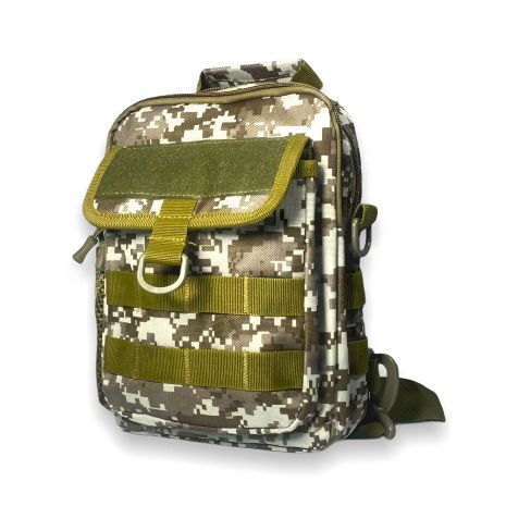 Сумка-слинг через плечо на 2 отдела, фронтальные карманы, пиксель коричневый