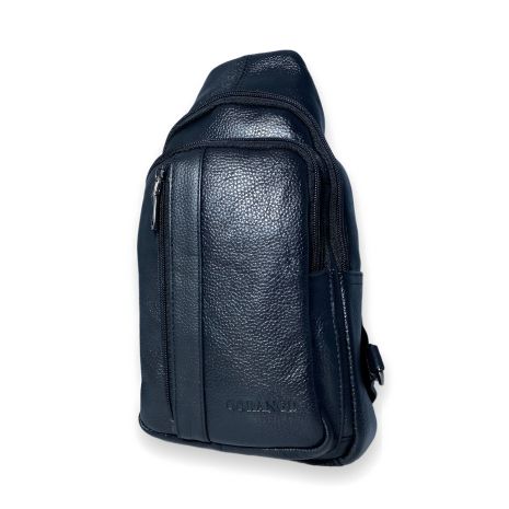 Слинг-сумка через плечо из натуральной кожи на два отдела, черная