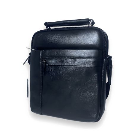 Чоловіча сумка через плече, натуральна шкіра, два відділення, чорна
