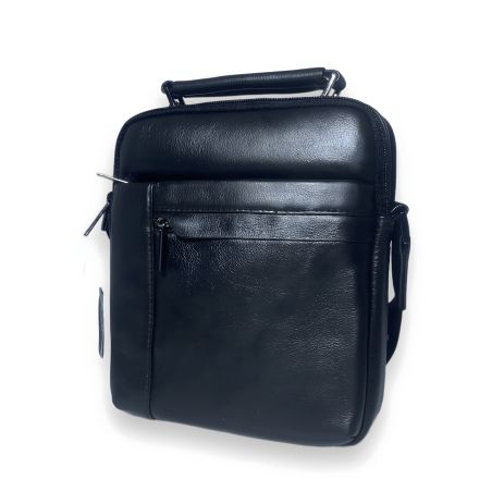 Мужская сумка через плечо, кожа, два отделения, черная