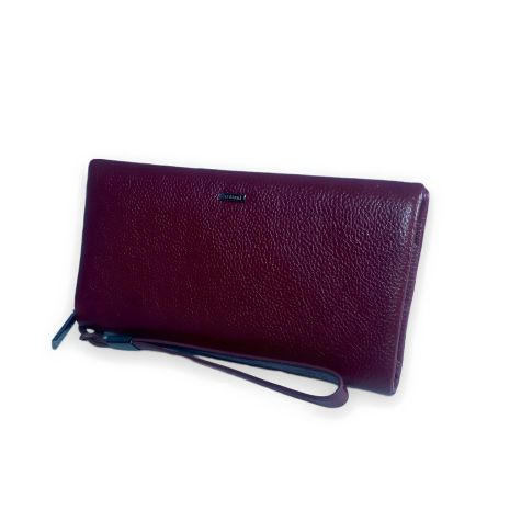 Женский кожаный кошелек, бордовый, с застежкой на молнии