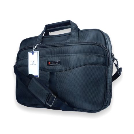 Расширяемая сумка для ноутбука с двумя отделами и дополнительными карманами, черная