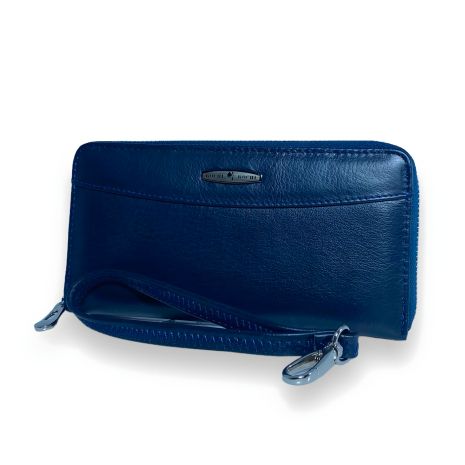 Синий женский кошелек из натуральной кожи с застежкой на молнии