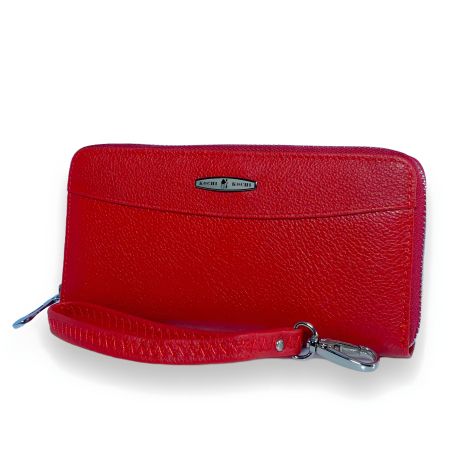 Красный кожаный женский кошелек с застежкой на молнии Красный кожаный женский кошелек с застежкой на молнии