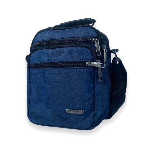 2-отдельная мужская современная сумка через плечо, 3 кармана на лицевой, синяя