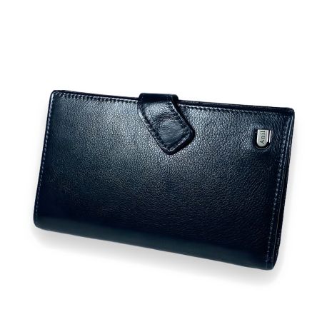 Мужской кожаный кошелек, 3 отдела для купюр, 11 для карточек, черный