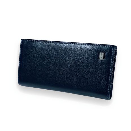 Чоловічий гаманець, шкіряний, чорний, 2 відділення для купюр, 9 для карток