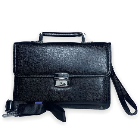 Сумка барсетка, два отделения+одно на замке, фронтальный карман, ручка, ремень, ключ, размер 29*20*12 см черный