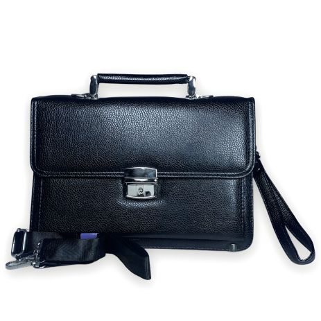 Деловая сумка барсетка, два отделения+одно на замке, фронтальный карман, ручка, ремень, ключ, размер 29*20*12 см черный