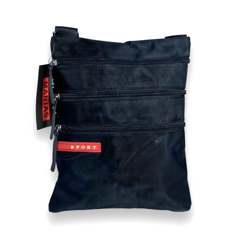 Сумка через плече з трьома фронтальними кишенями на блискавці, чорна