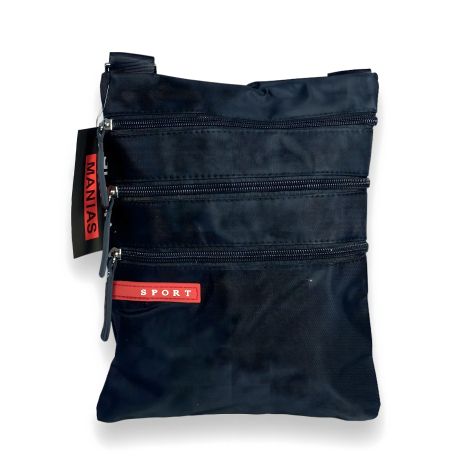 Черная сумка через плечо с тремя фронтальными карманами на молнии