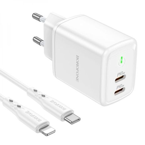 Сетевое Зарядное Устройство Borofone BN9 Reacher PD/QC (2 USB-C) 35W Type-C to Lightning Белый Сетевое Зарядное Устройство Borofone BN9 Reacher PD/QC (2 USB-C) 35W Type-C to Lightning Белый