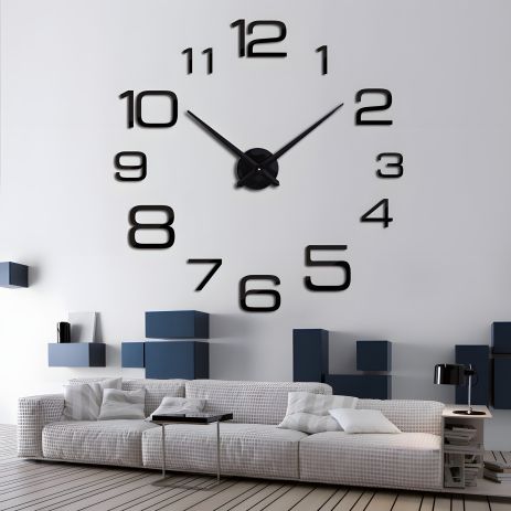 Timelike™ 3D часы 100 см настенные большие, арабские цифры, черные Timelike™ 3D часы 100 см настенные большие, арабские цифры, черные