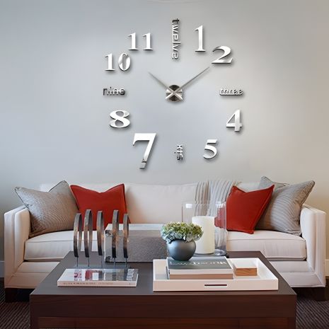 Настенные большие 3D часы 100 см Timelike™ Надписи-S серебристые Настенные большие 3D часы 100 см Timelike™ Надписи-S серебристые