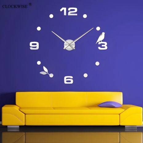 Годинник 3D Timelike™ 100 см настінний великий Пташка-S дитячий сріблястий