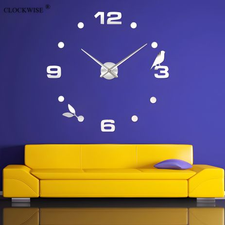 Великі настінні 3D годинники 100 см Timelike™ Птичка-B, дитячі, сріблясті Великі настінні 3D годинники 100 см Timelike™ Птичка-B, дитячі, сріблясті