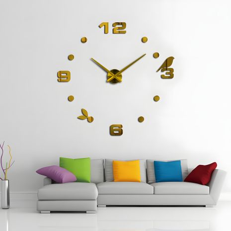 Великий настінний 3D годинник Timelike™ 100 см Пташка-G дитячий золотистий