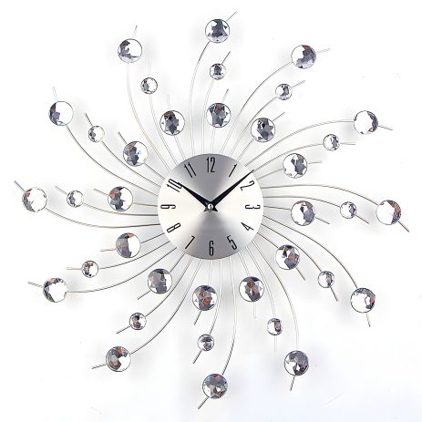 Бесшумные качественные красивые часы на стену (50 см) в спальню гостиную "Звезда-S" NC серебристые