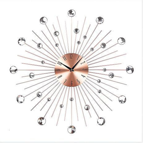 Настінний годинник (50 см) безшумний, для спальні, вітальні, "Сонце-S", NC золотистий мідний