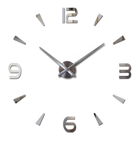 Стенные часы 3D 130 см из Чехии, большие серебристые с арабскими цифрами