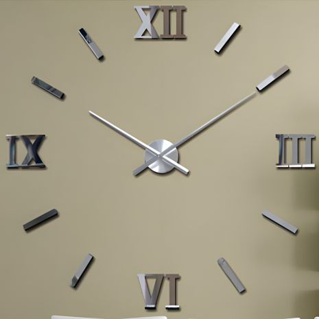 3D настенные часы 130 см NC (Чехия): наклейки DIY, эффект 3D, большие, серебристые, римские цифры 3D настенные часы 130 см NC (Чехия): наклейки DIY, эффект 3D, большие, серебристые, римские цифры