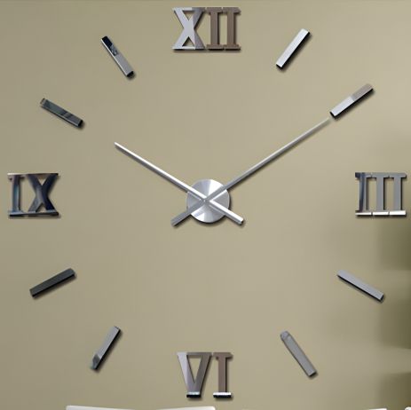 Великі оригінальні сріблясті настінні 3D годинники 130 см NC (Чехія) Римські2-G