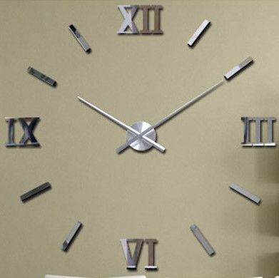 Великі оригінальні сріблясті настінні 3D годинники 130 см NC (Чехія) Римські2-G