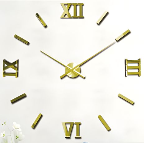 3D Настінний годинник 130 см NC (Чехія) наліпка DIY 3Д ефект Римські2-S великий золотистий