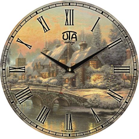 Настінний годинник (33 см) "Зимовий пейзаж" uta-021-vp сірий