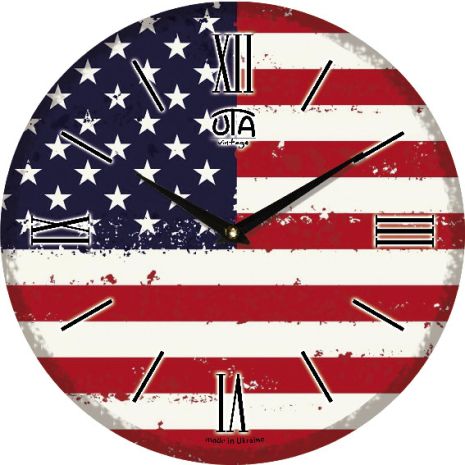 Настінний годинник (33 см) "Прапор США" UTA-021-VT Білий