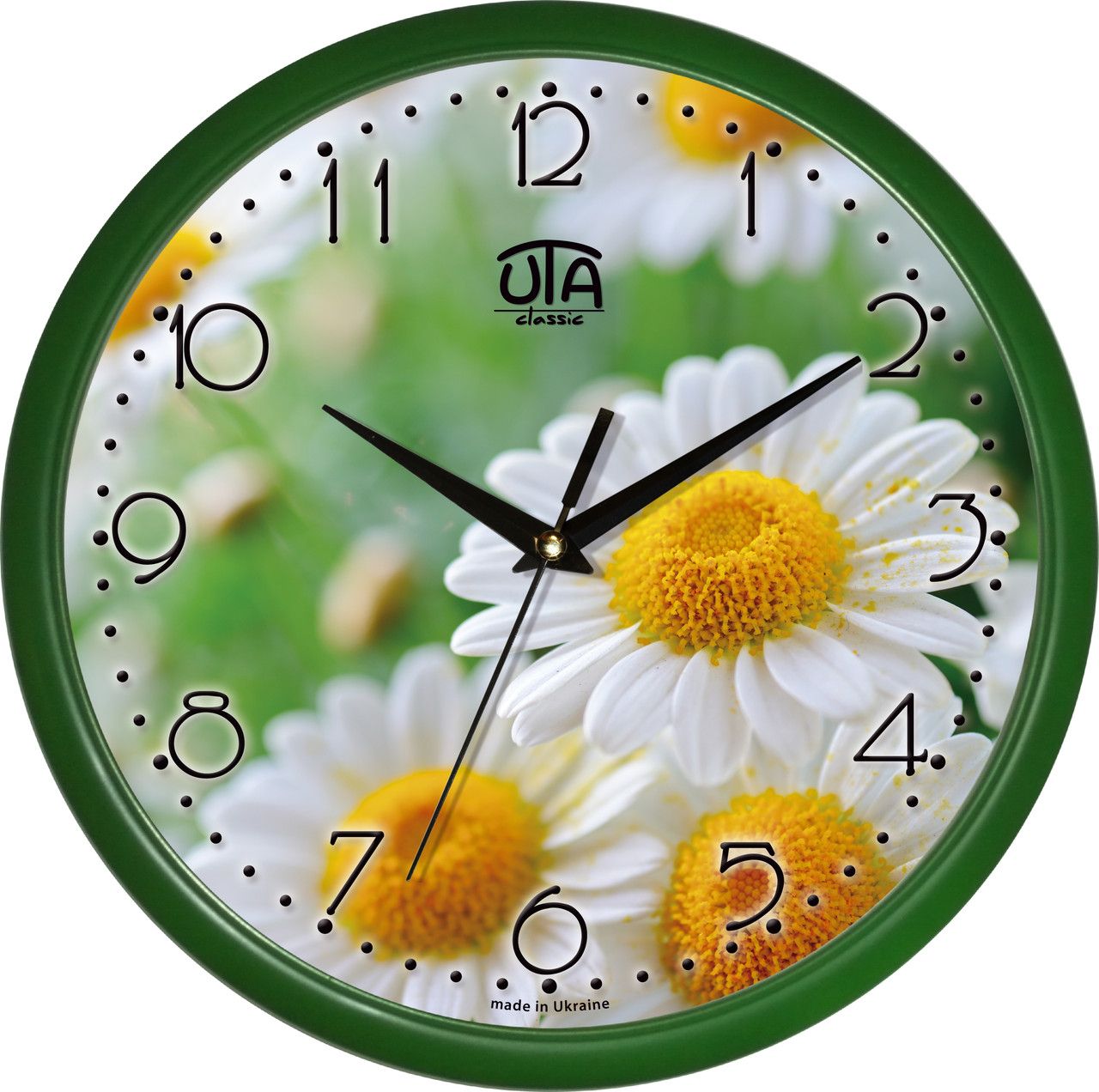 Настенные часы (30 cм) "Ромашки" UTA-01-GR-23 зеленые Настенные часы (30 cм) "Ромашки" UTA-01-GR-23 зеленые
