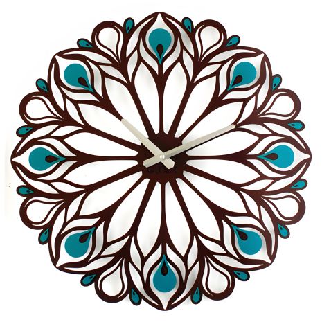 Годинник настінний металевий Glozis Peacock Feather Перо Павича (50 см) [Метал, Відкритий, Кольори]