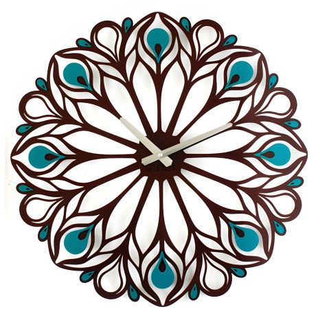 Годинник настінний металевий Glozis Peacock Feather Перо Павича (50 см) [Метал, Відкритий, Кольори]