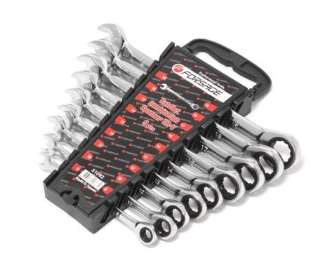 Набір ключів комбінованих тріскачкових 9 предметів (8,10,12,13,14,16,17,18,19мм) у пластиковому тримачі Forsage ROCKFORCE F-51092