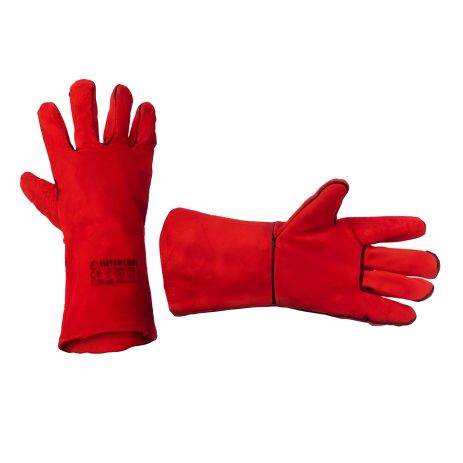 Замшевая перчатка 14", красная, термостойкая, с подкладкой INTERTOOL SP-0156