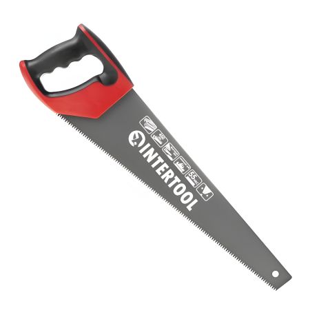 Ножовка по дереву INTERTOOL HT-3108, 450 мм, с тефлоновым покрытием и каленым зубом, тройная заточка, 7 зуб/дюйм